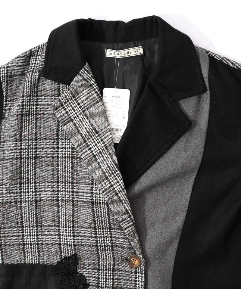 バラ刺繍起毛チェック×蝶レース×フェイクウールコート-13