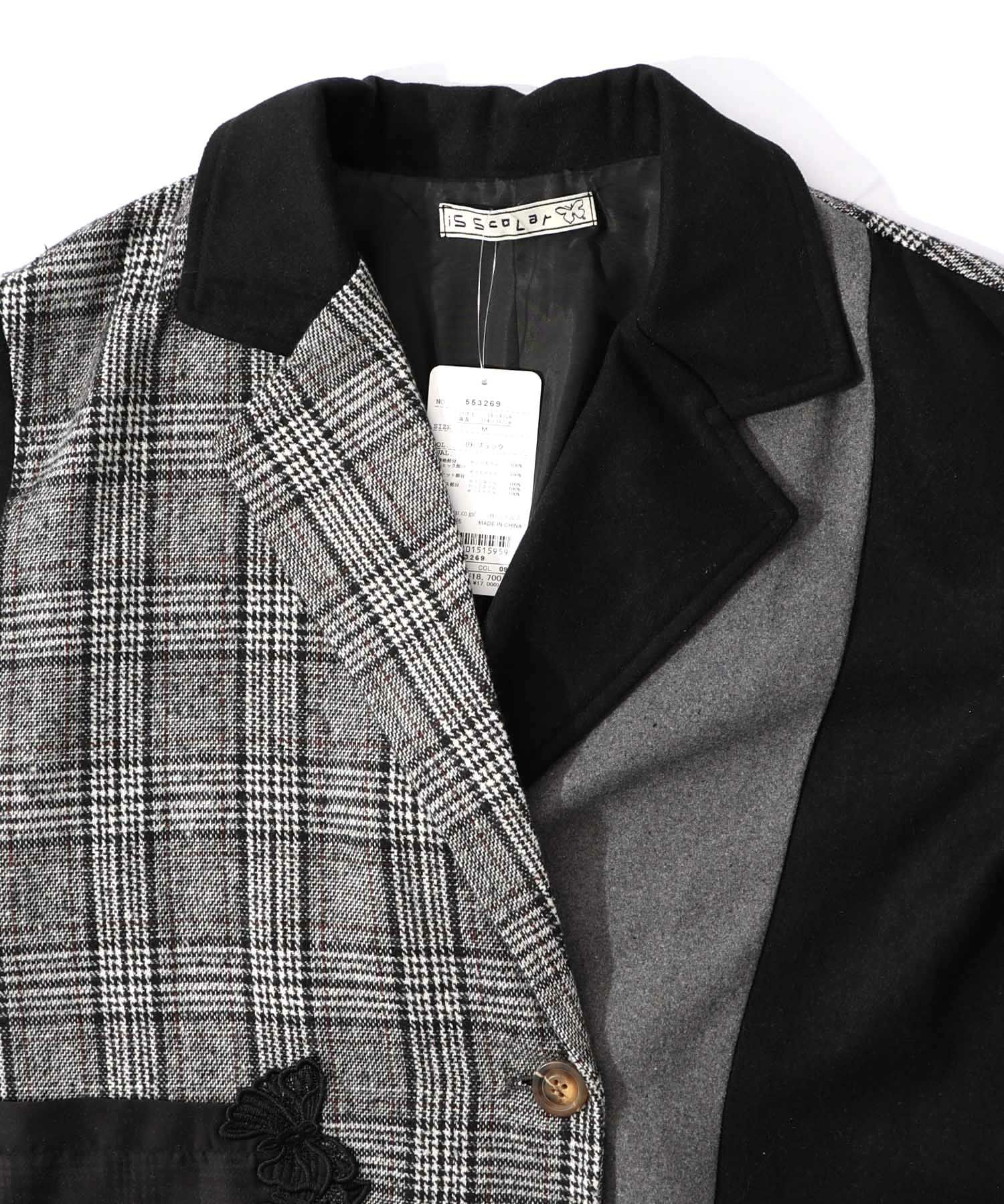 バラ刺繍起毛チェック×蝶レース×フェイクウールコート-13