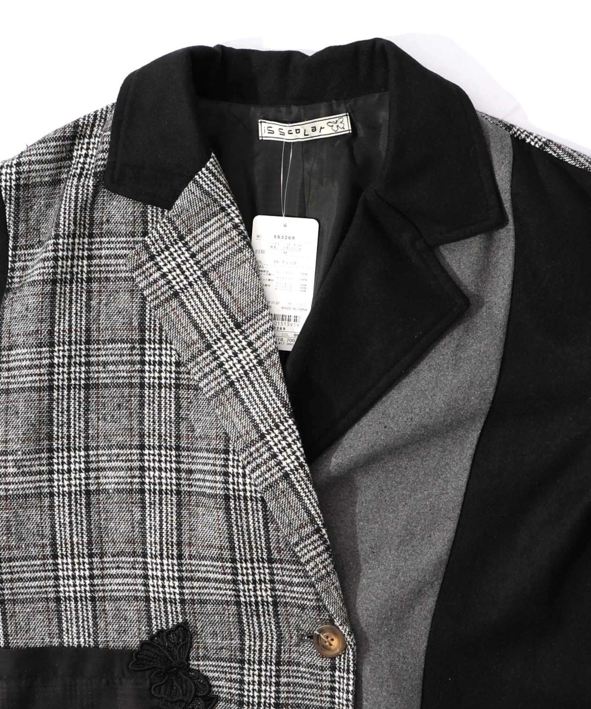 バラ刺繍起毛チェック×蝶レース×フェイクウールコート-13