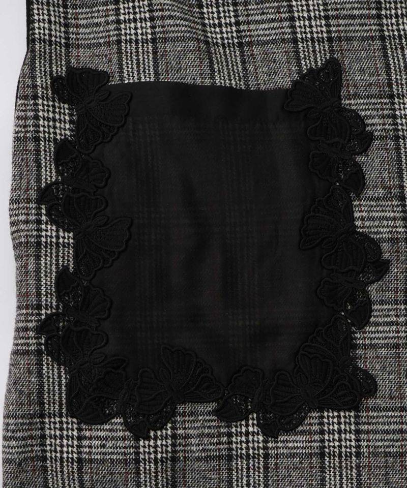 バラ刺繍起毛チェック×蝶レース×フェイクウールコート-15