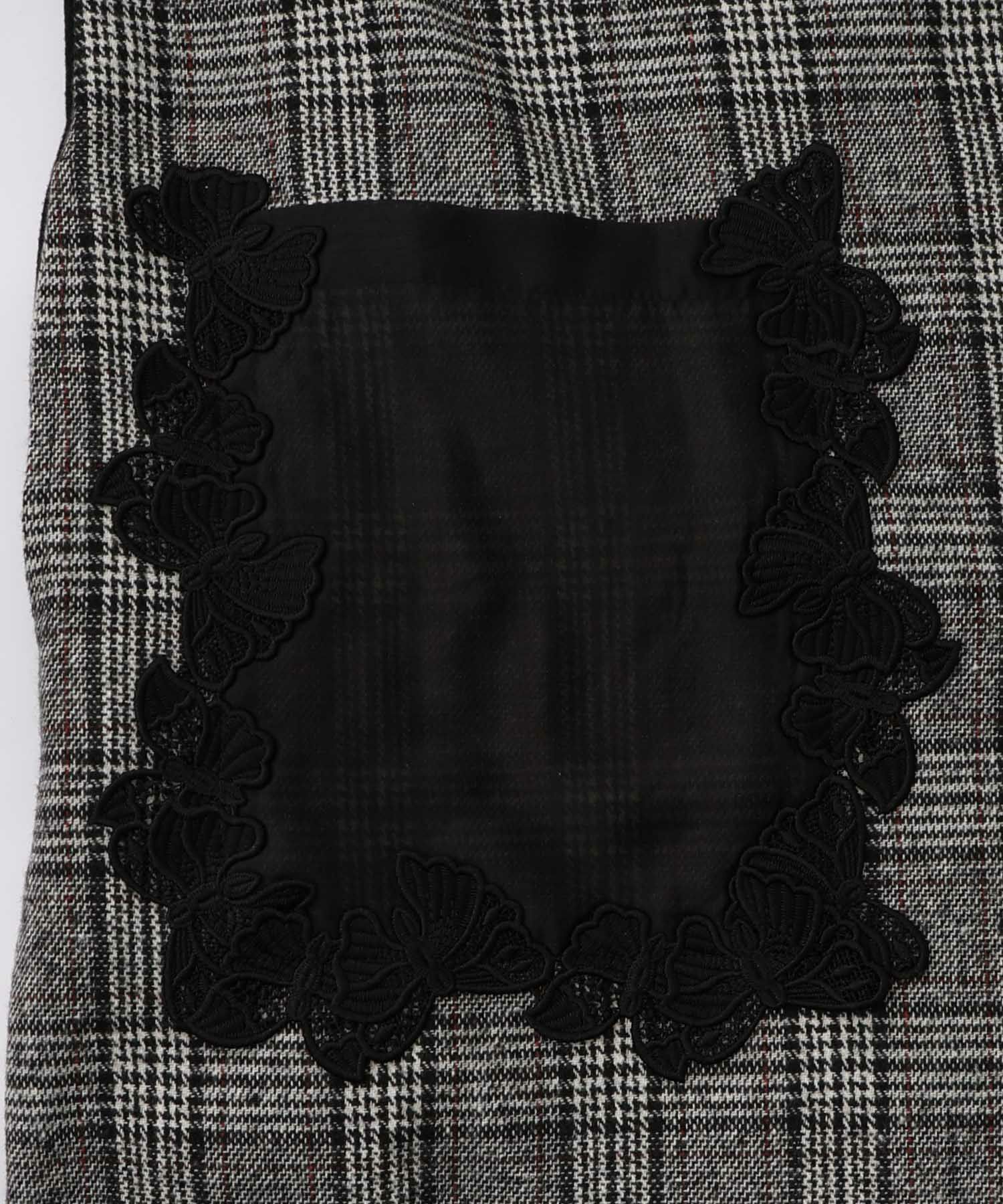 バラ刺繍起毛チェック×蝶レース×フェイクウールコート-15