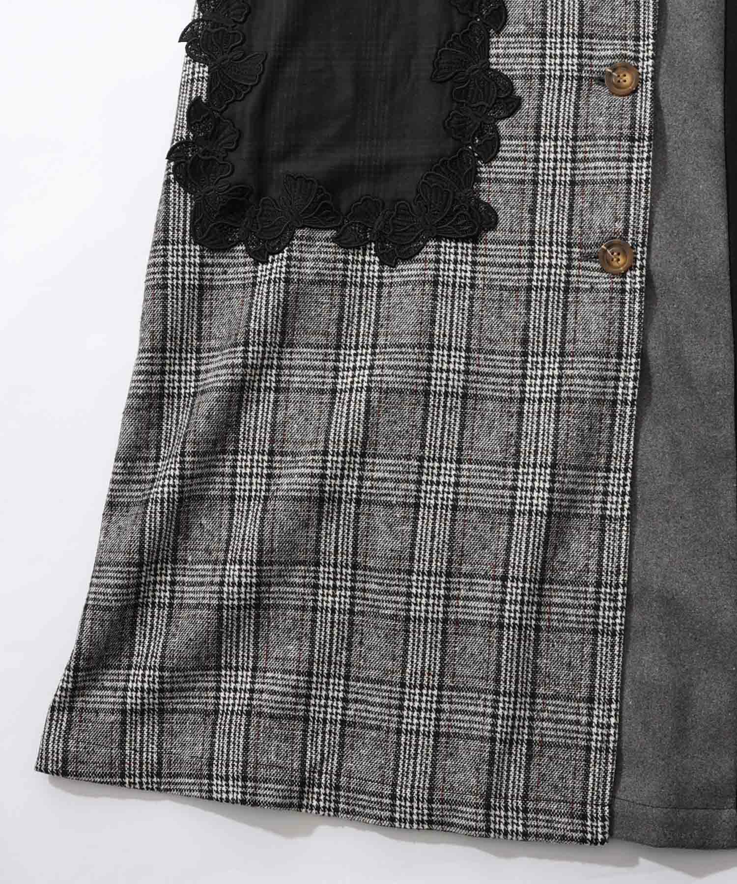 バラ刺繍起毛チェック×蝶レース×フェイクウールコート-16