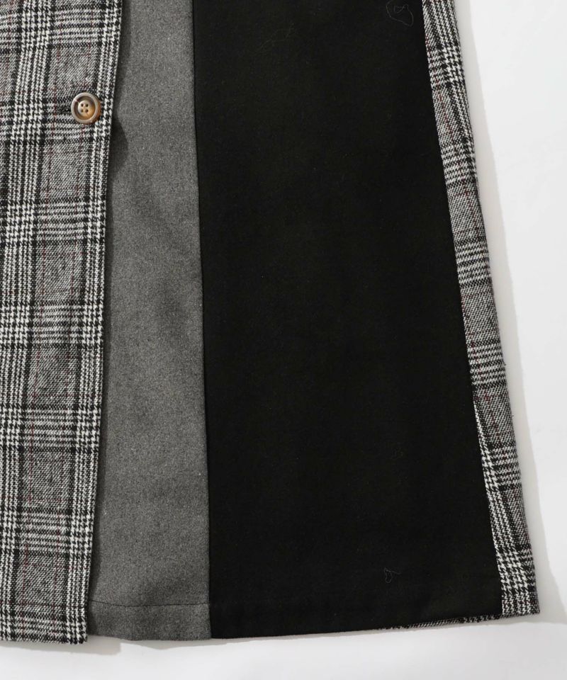 バラ刺繍起毛チェック×蝶レース×フェイクウールコート-17