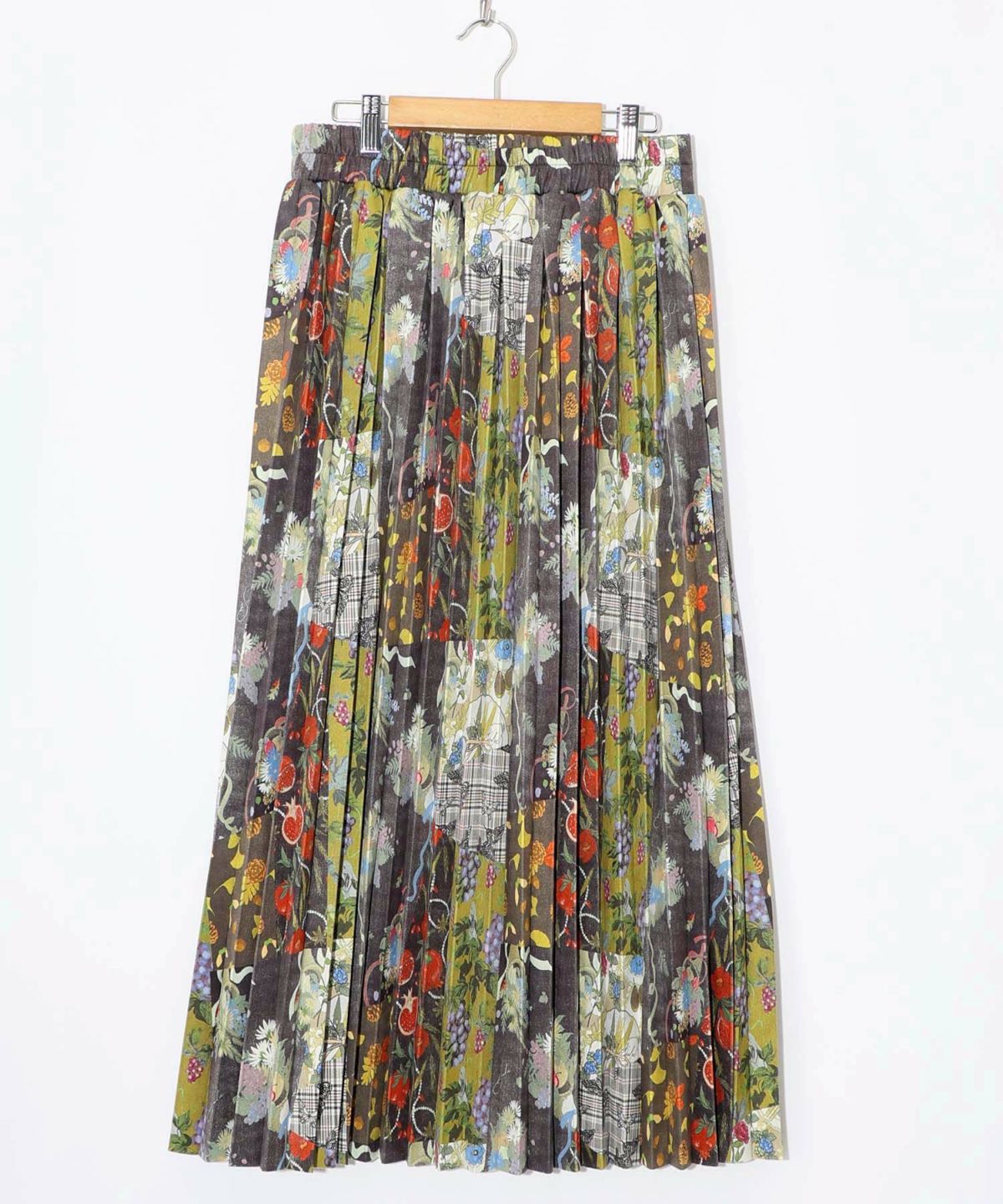 豊穣と繁栄柄スウェードポンチプリーツスカート-7