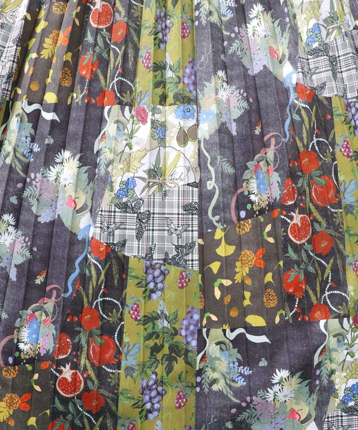 豊穣と繁栄柄スウェードポンチプリーツスカート-8