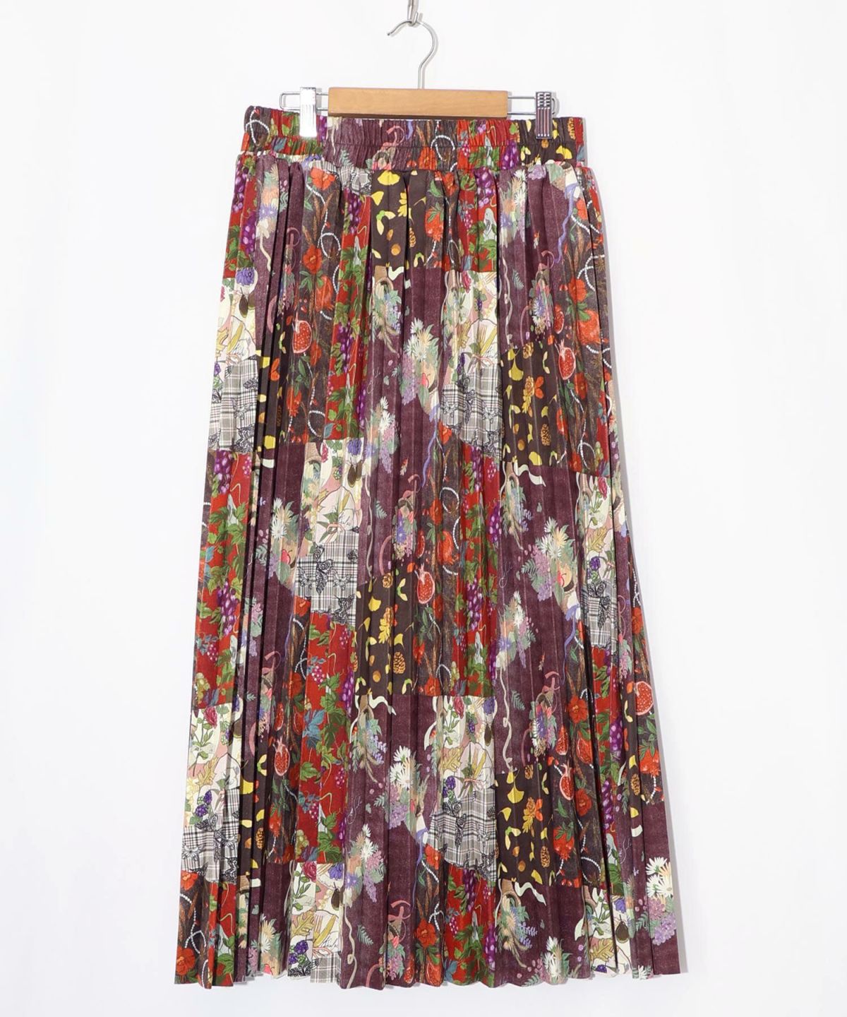 豊穣と繁栄柄スウェードポンチプリーツスカート-9