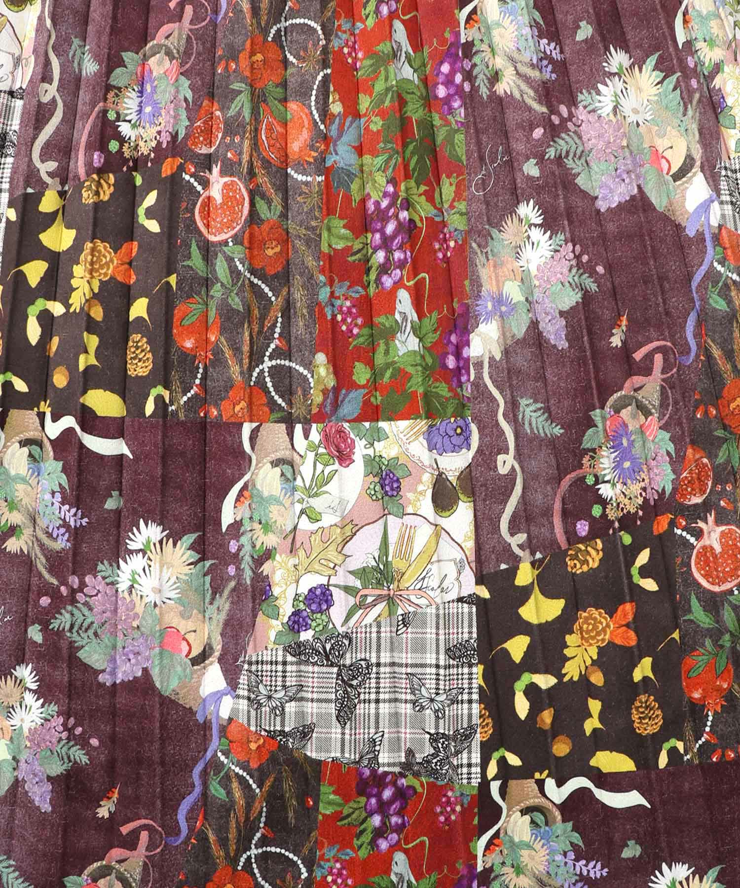 豊穣と繁栄柄スウェードポンチプリーツスカート-10