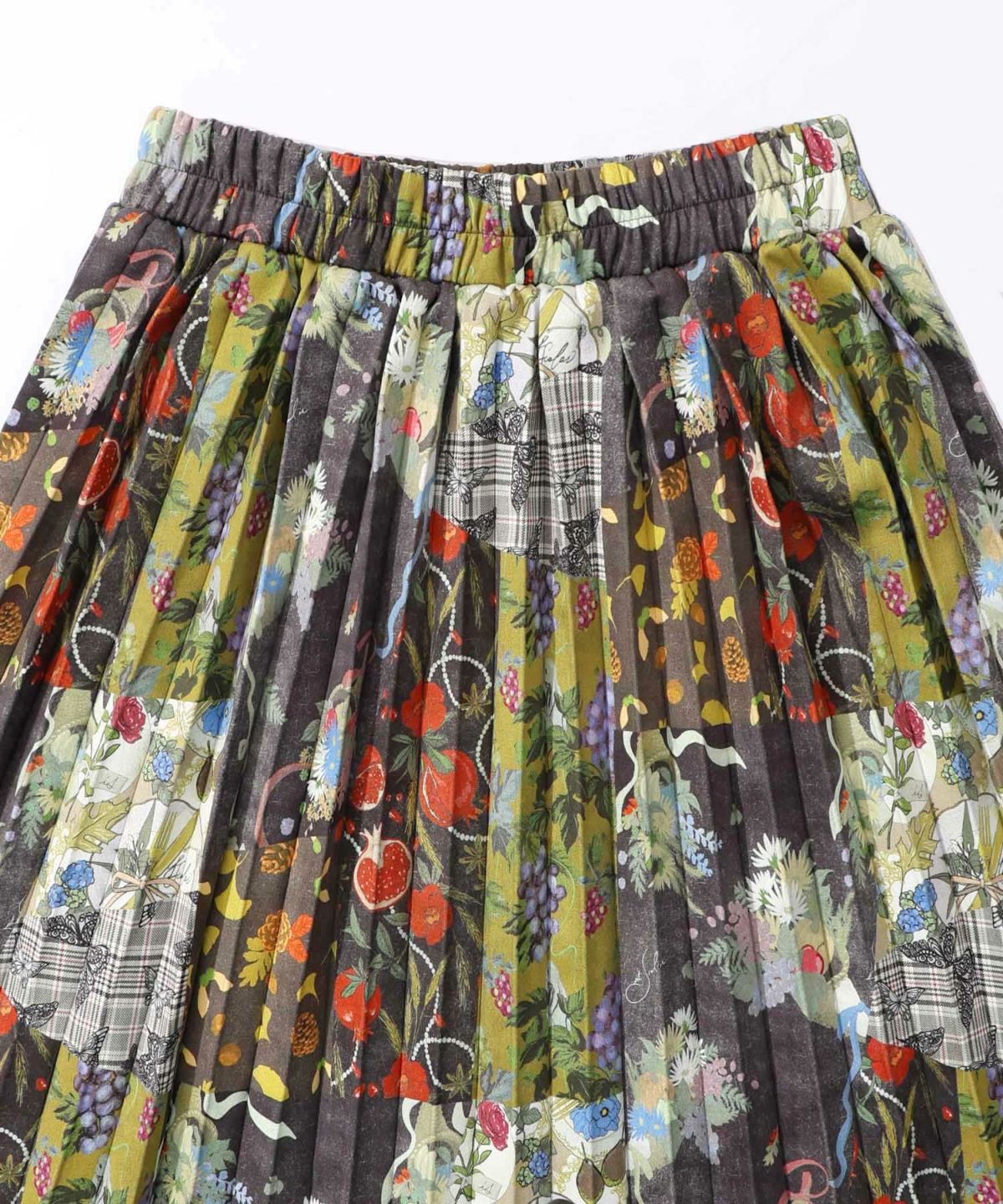 豊穣と繁栄柄スウェードポンチプリーツスカート-11