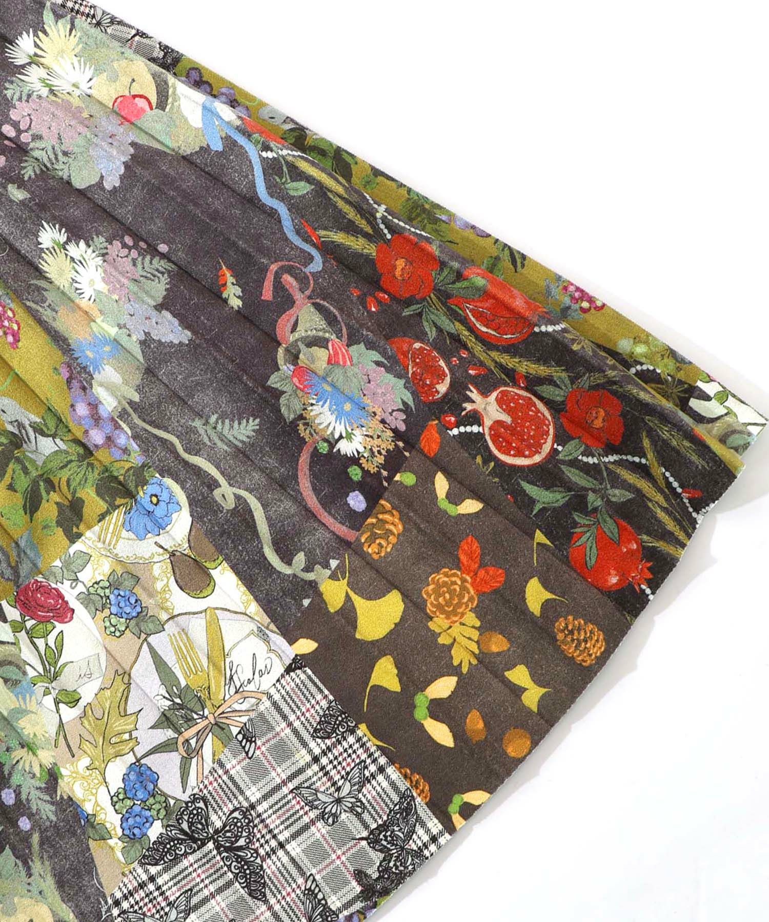 豊穣と繁栄柄スウェードポンチプリーツスカート-13