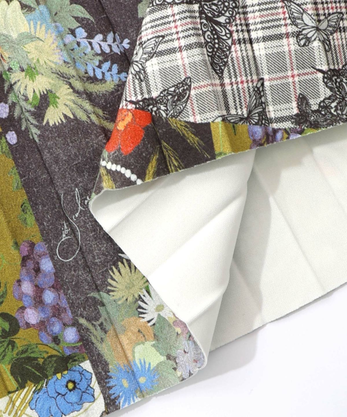 豊穣と繁栄柄スウェードポンチプリーツスカート-14