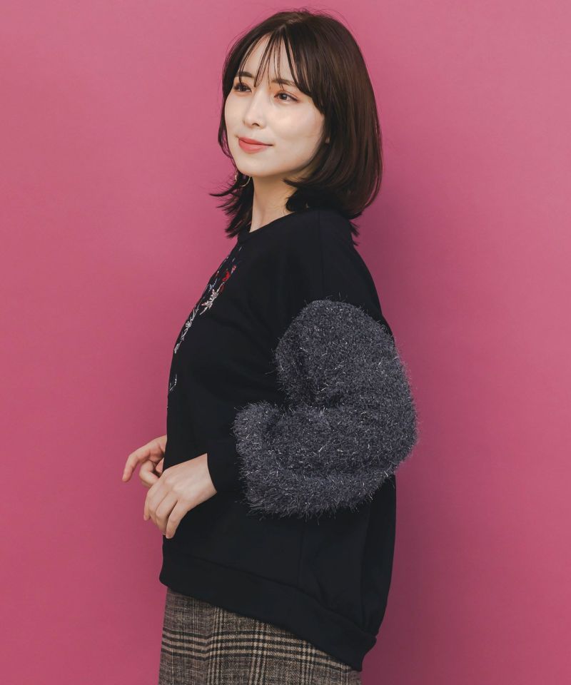 雪の結晶ガーランド刺繍裏毛×ラメフェザーニット-4