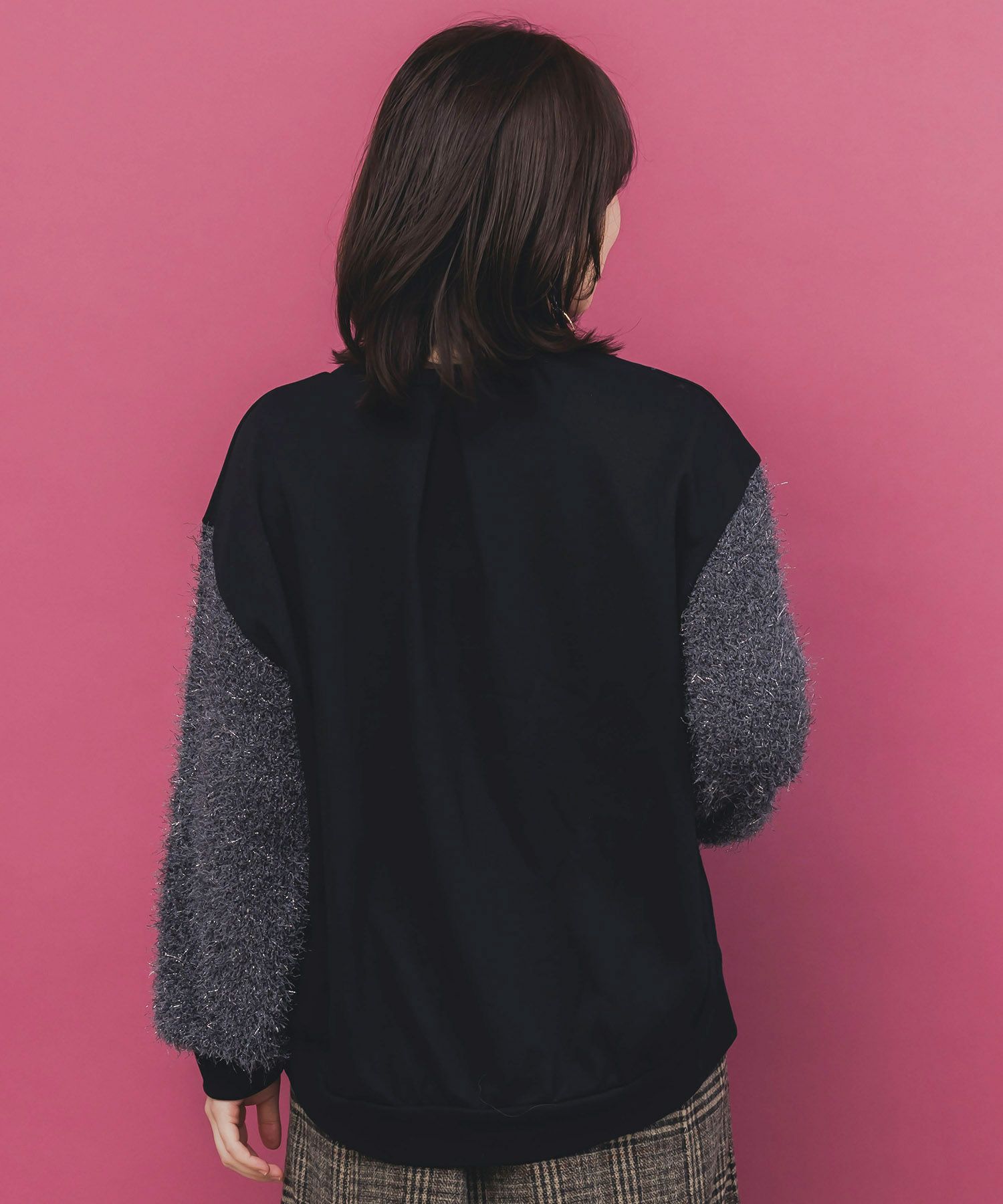 雪の結晶ガーランド刺繍裏毛×ラメフェザーニット-5