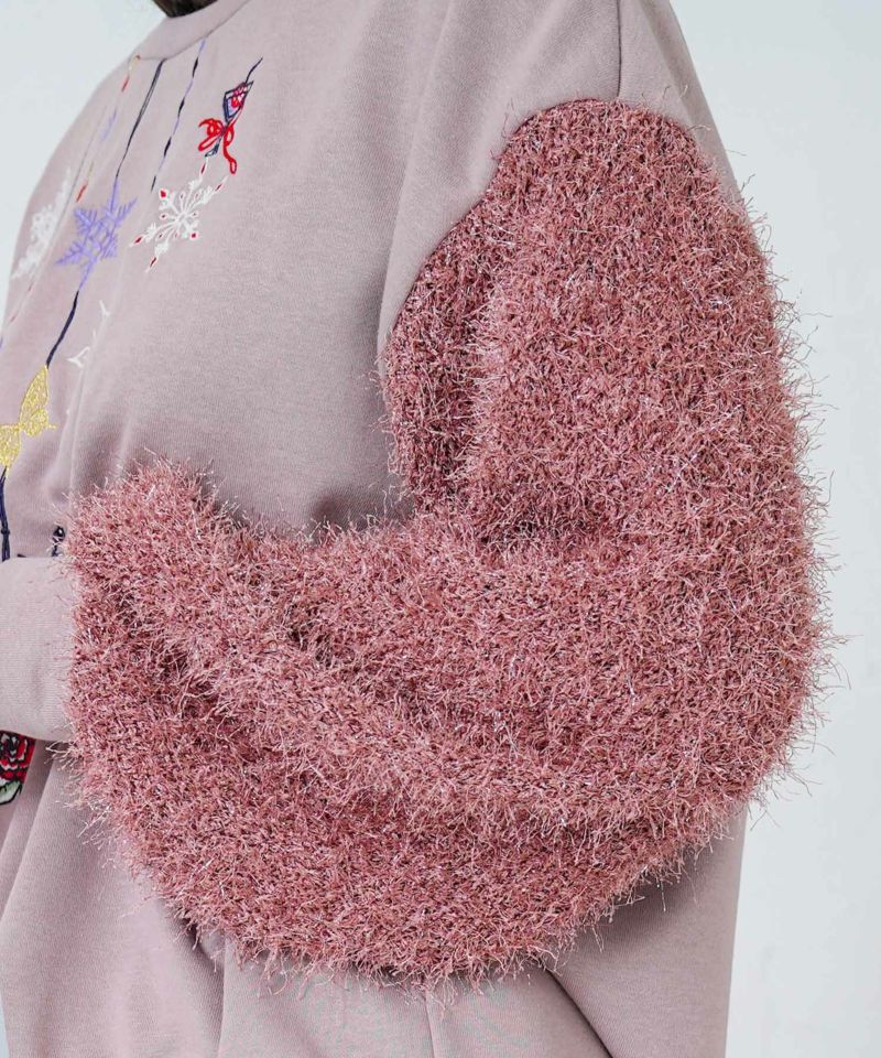 雪の結晶ガーランド刺繍裏毛×ラメフェザーニット-13