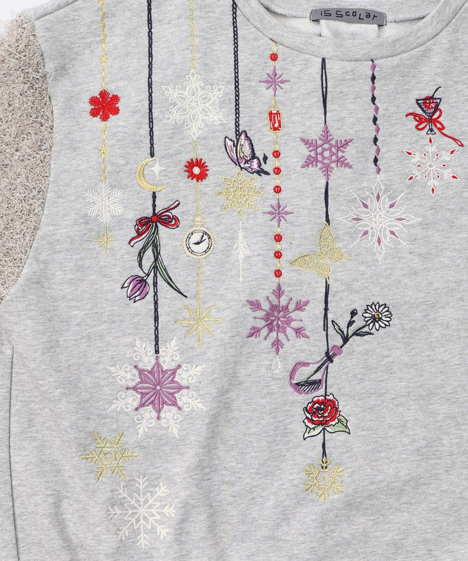 雪の結晶ガーランド刺繍裏毛×ラメフェザーニット-21