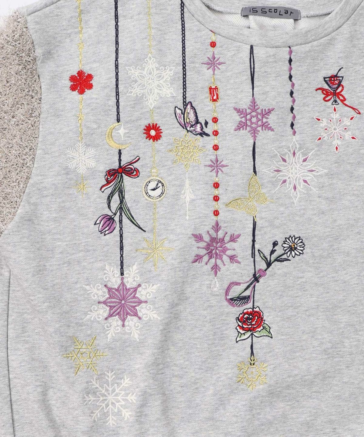 雪の結晶ガーランド刺繍裏毛×ラメフェザーニット-21