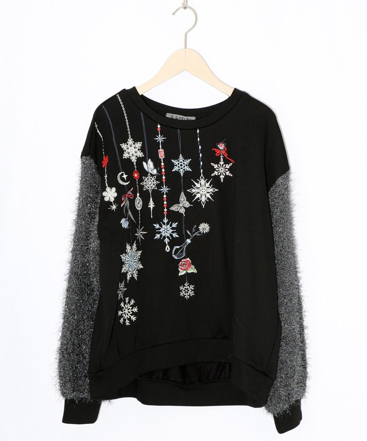 雪の結晶ガーランド刺繍裏毛×ラメフェザーニット-22