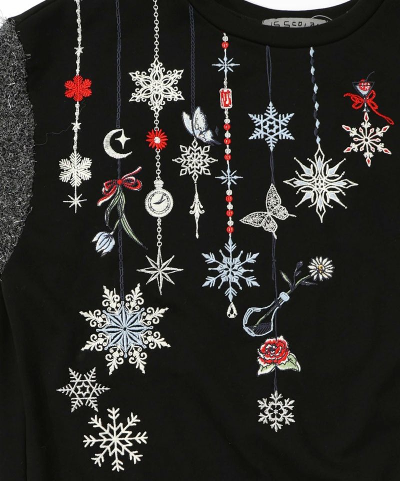 雪の結晶ガーランド刺繍裏毛×ラメフェザーニット-23