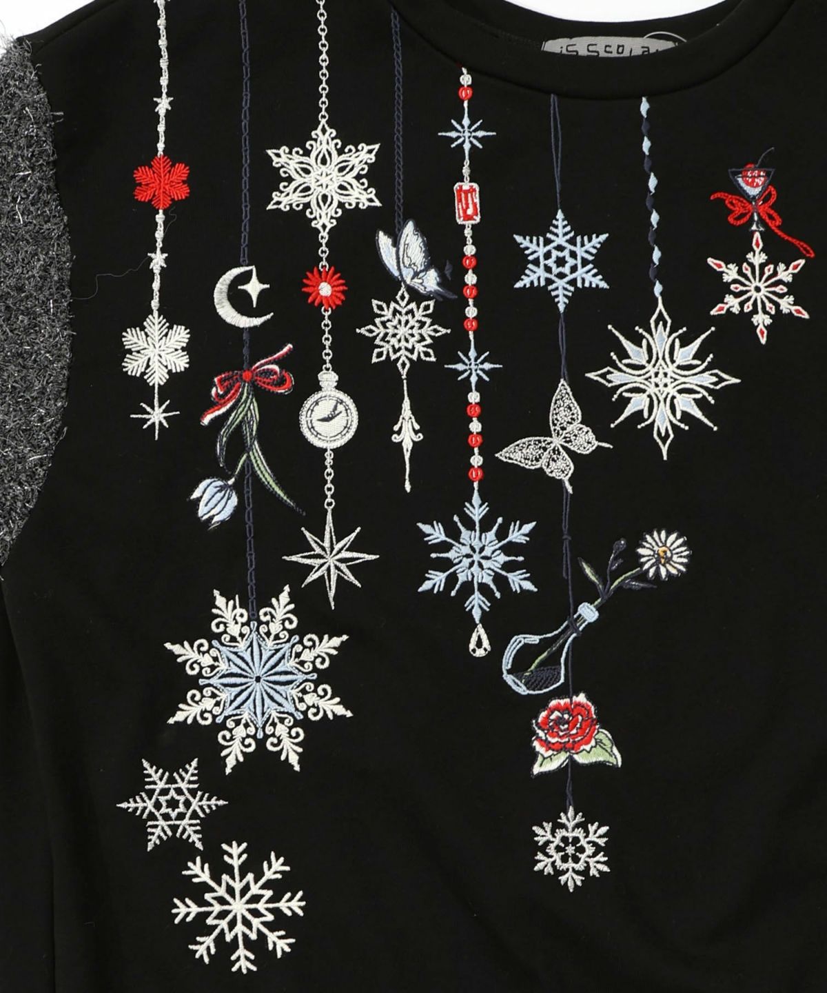 雪の結晶ガーランド刺繍裏毛×ラメフェザーニット-23