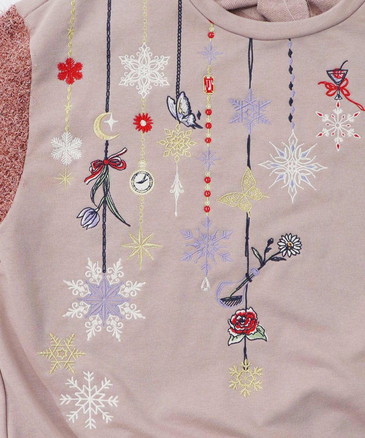 雪の結晶ガーランド刺繍裏毛×ラメフェザーニット-25