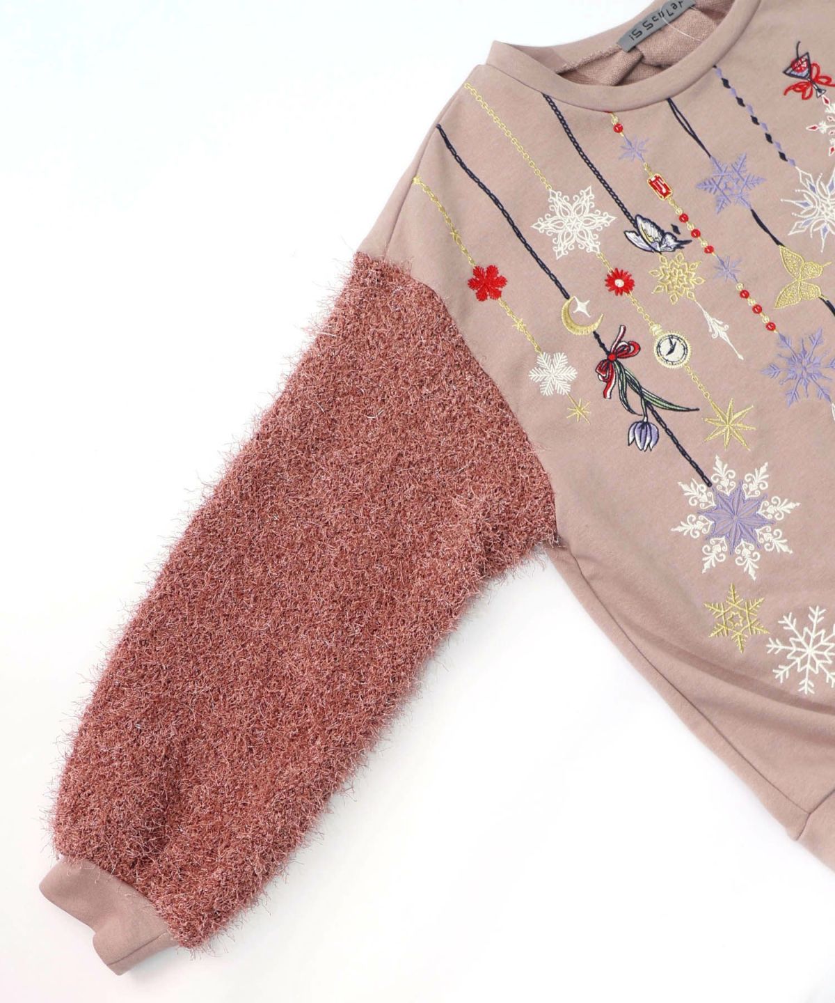 雪の結晶ガーランド刺繍裏毛×ラメフェザーニット-27