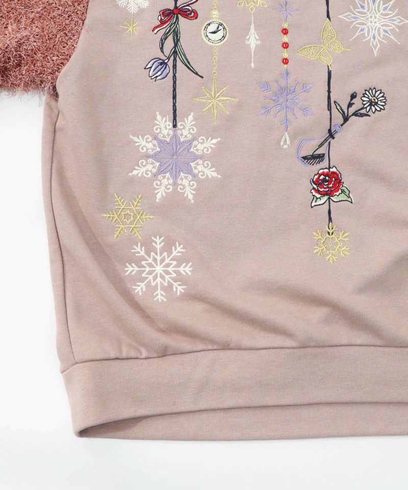 雪の結晶ガーランド刺繍裏毛×ラメフェザーニット-28