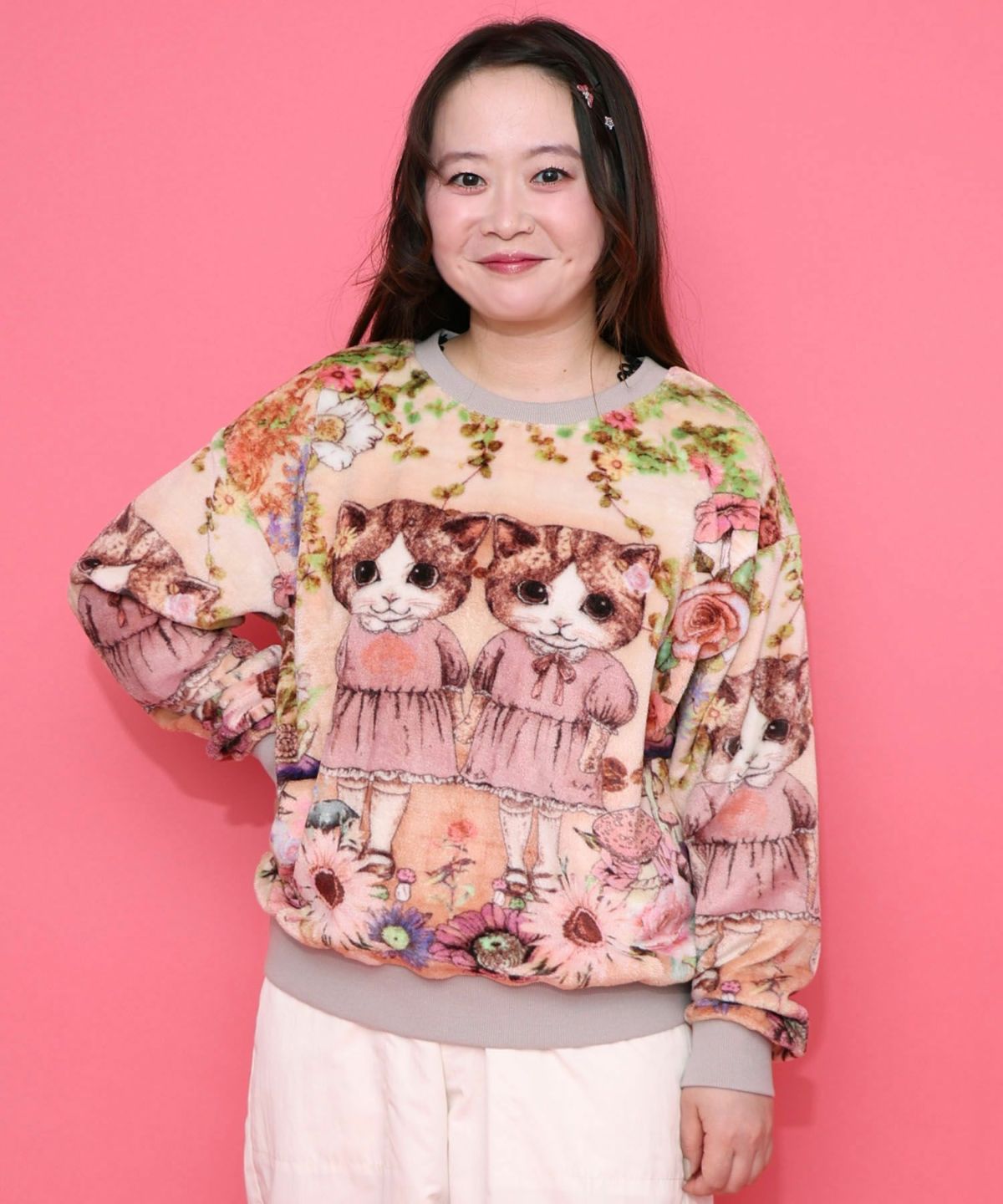 ネコ姉妹の秘密の花園 双面フランネルプルオーバー-1