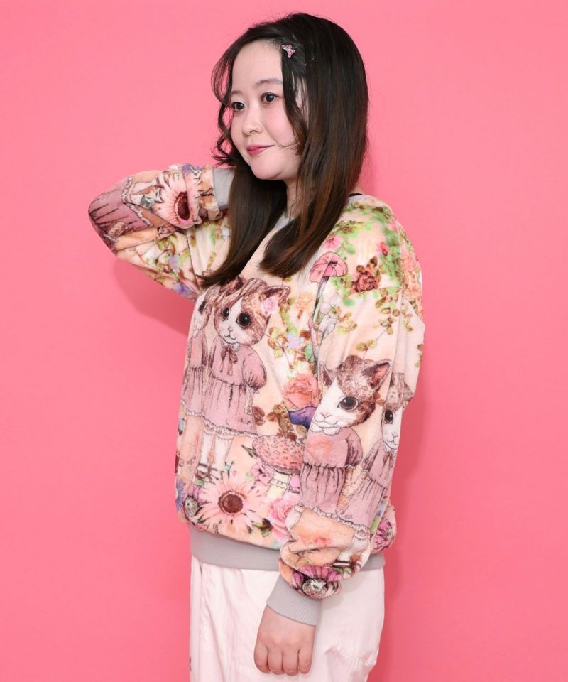 153737：ネコ姉妹の秘密の花園 双面フランネルプルオーバーの通販-ScoLar