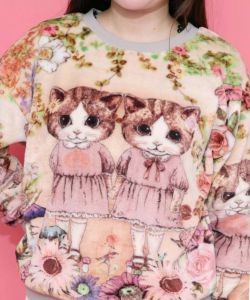 153737：ネコ姉妹の秘密の花園 双面フランネルプルオーバーの通販-ScoLar