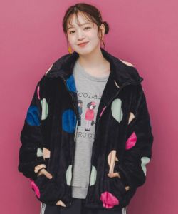 153735：カラフルドット柄 双面フランネルブルゾンの通販-ScoLar