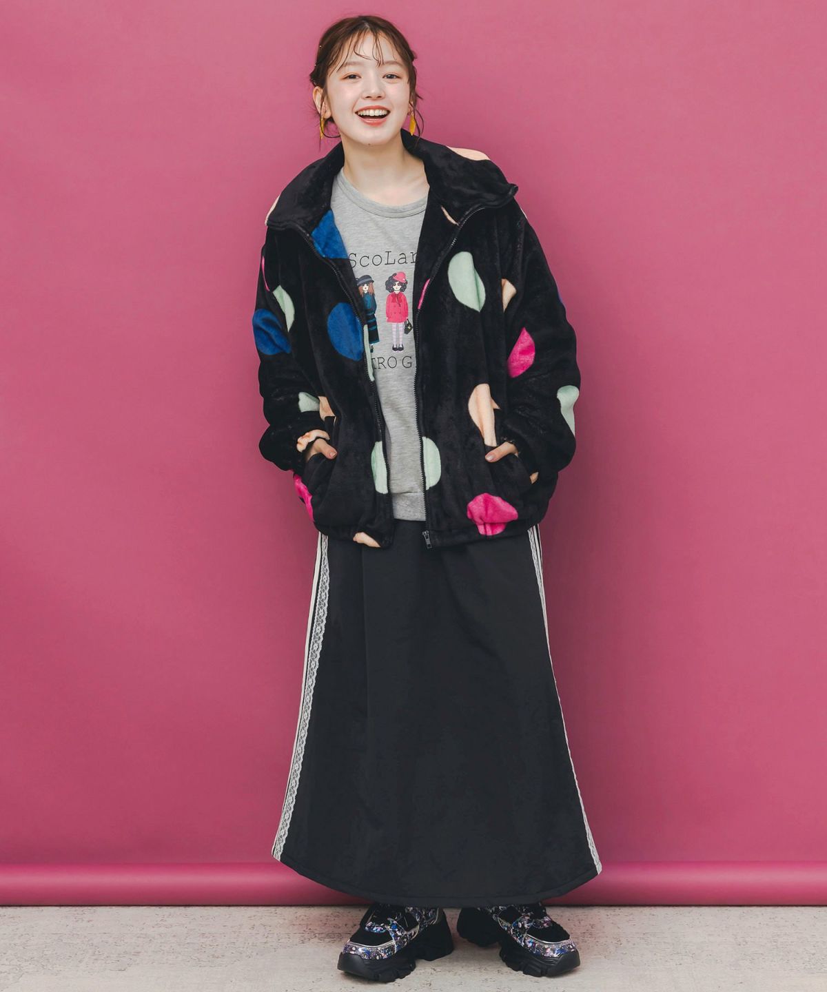 カラフルドット柄双面フランネルブルゾン-2