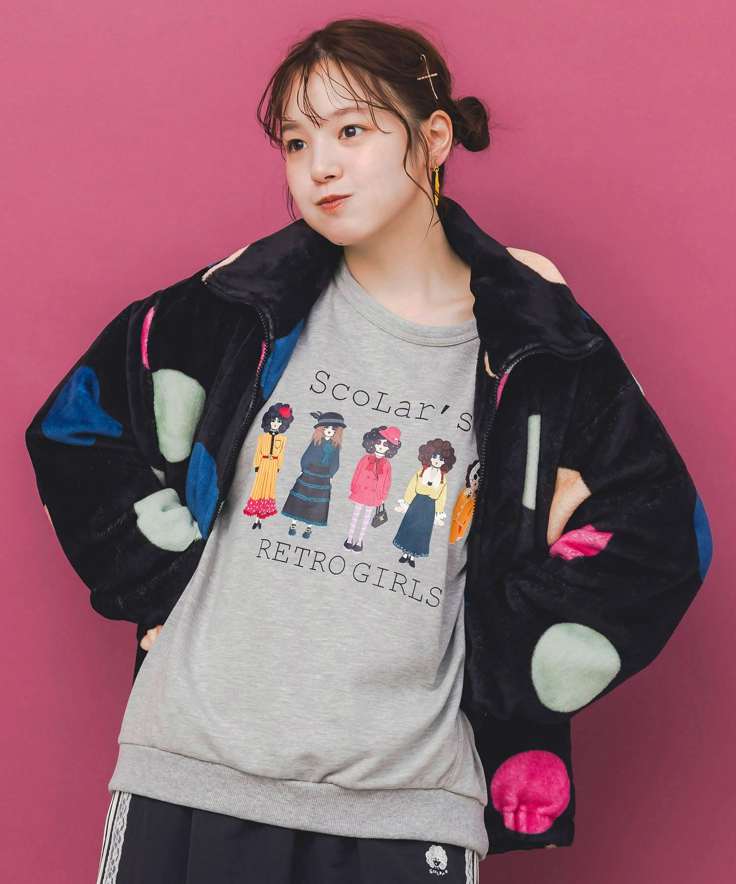 カラフルドット柄双面フランネルブルゾン-3