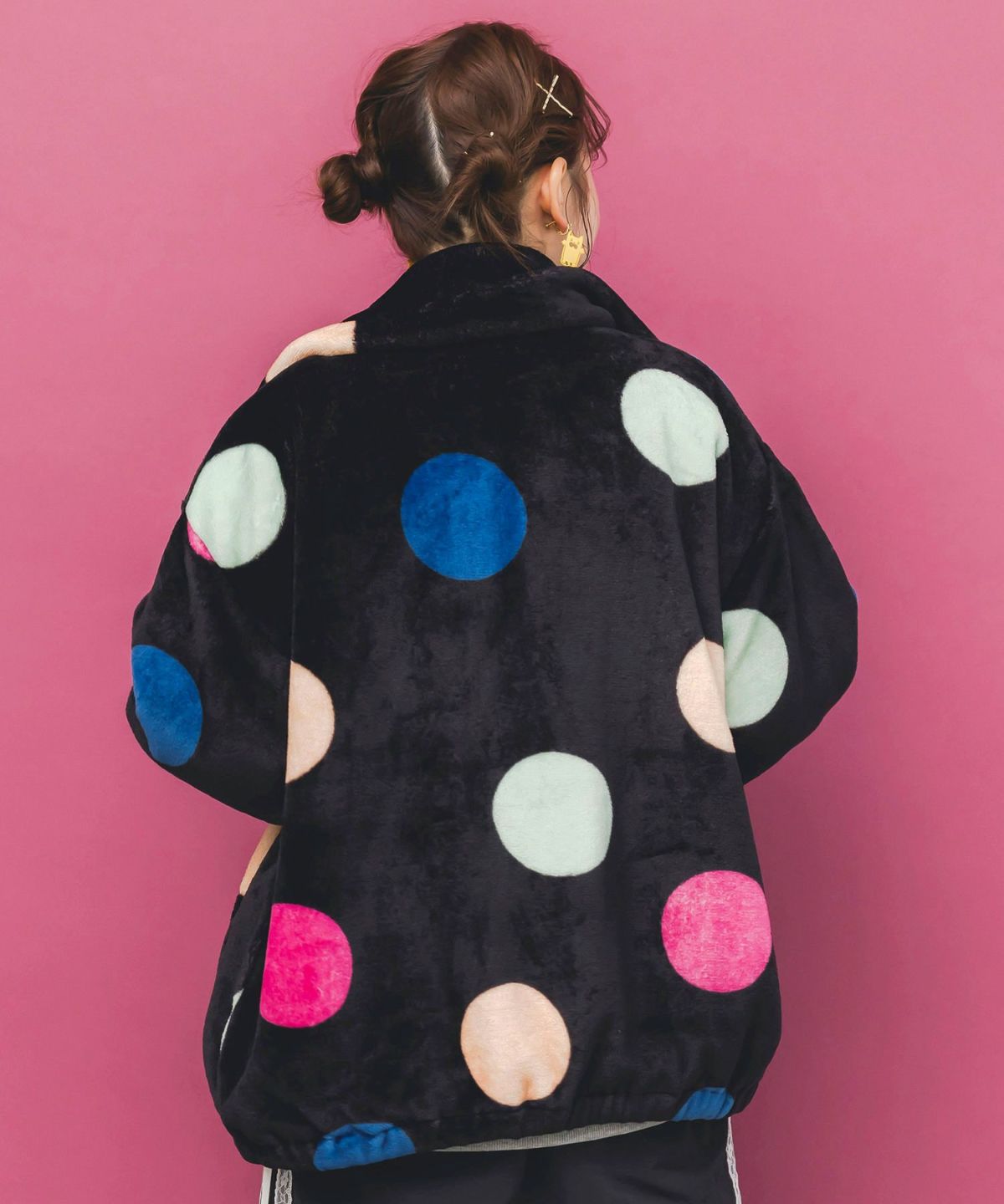カラフルドット柄双面フランネルブルゾン-5