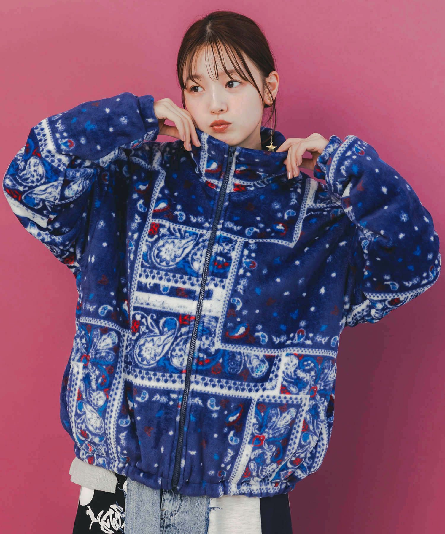 ランダムバンダナ柄双面フランネルブルゾン-1