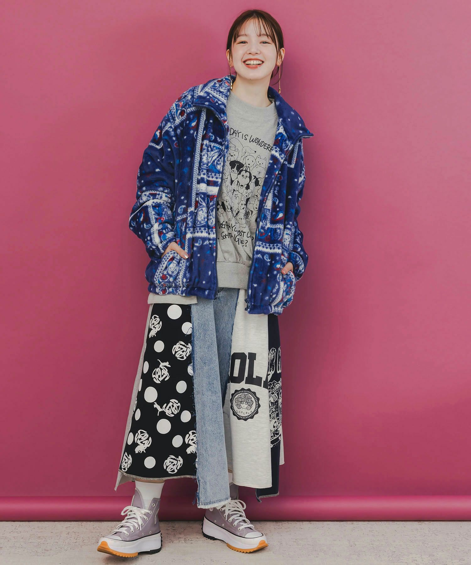 153734：ランダムバンダナ柄 双面フランネルブルゾンの通販-ScoLar