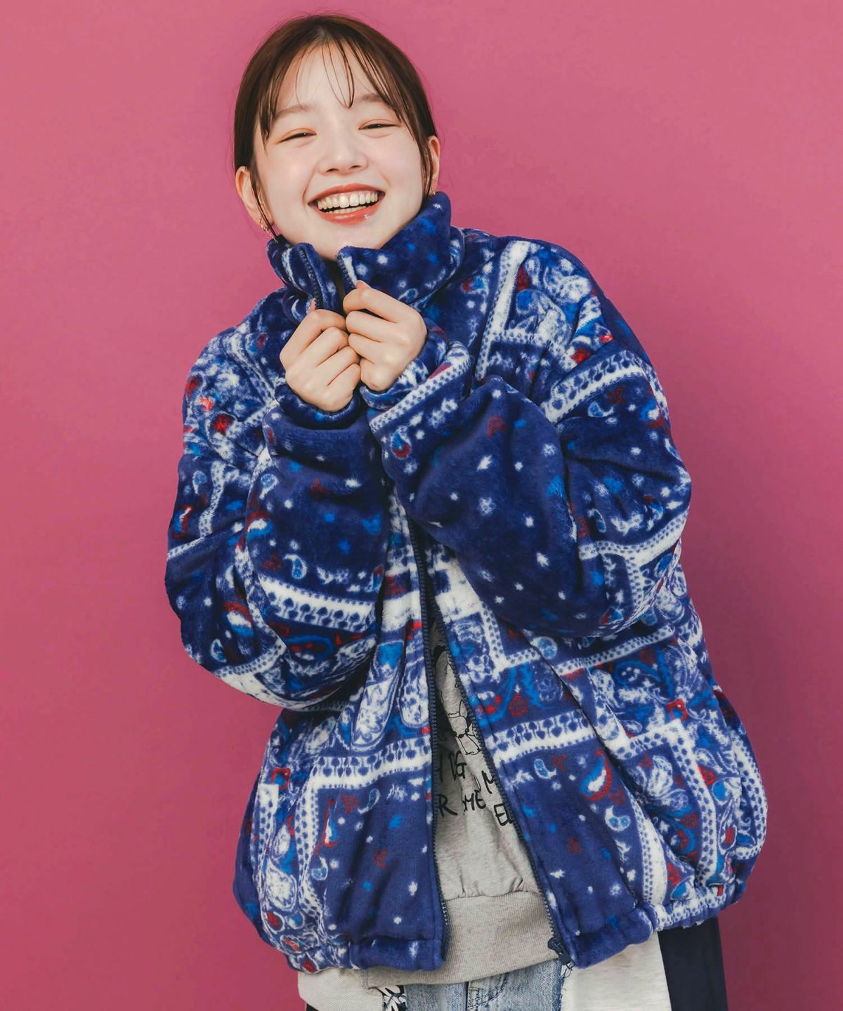 ランダムバンダナ柄双面フランネルブルゾン-3