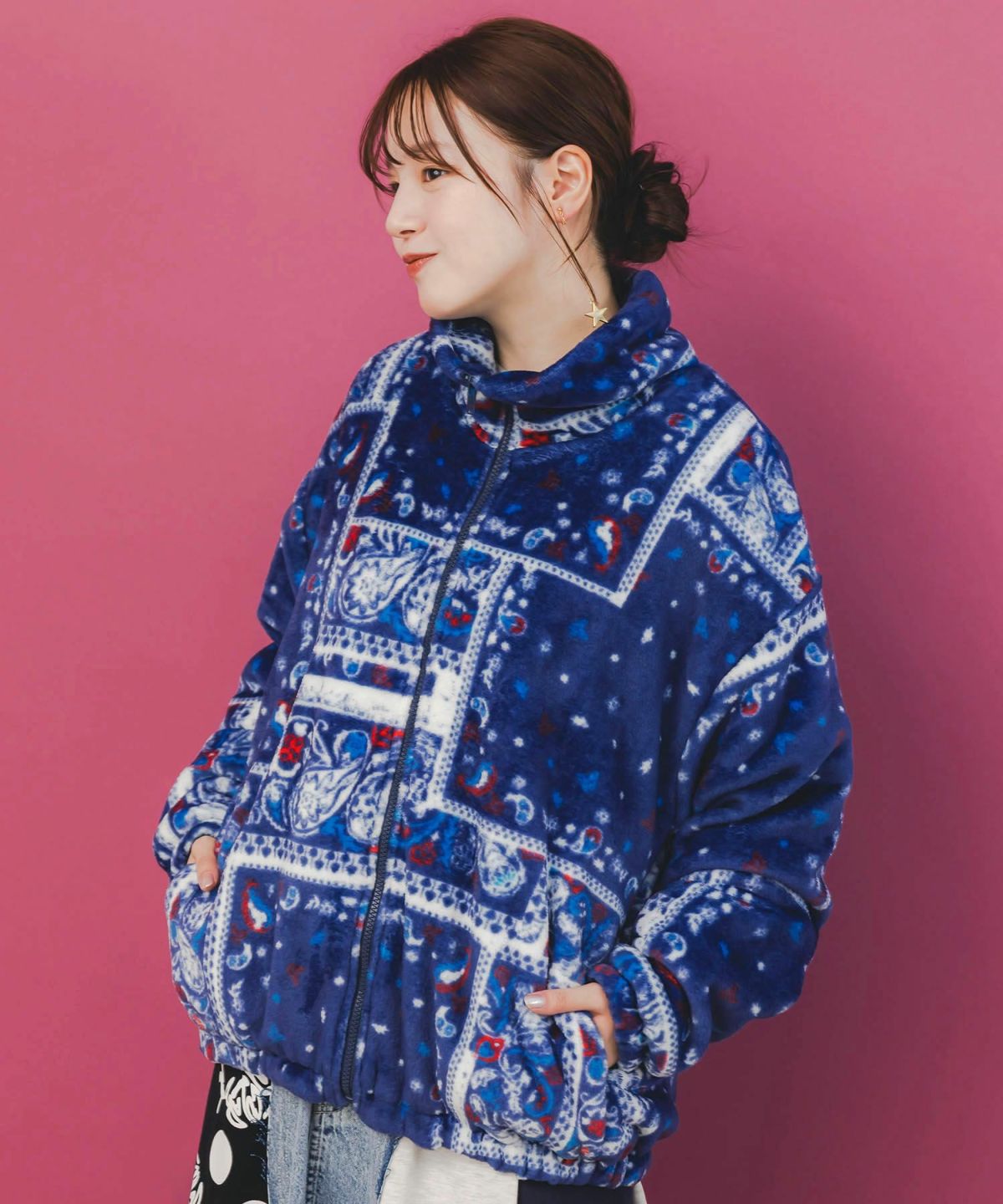 ランダムバンダナ柄双面フランネルブルゾン-4