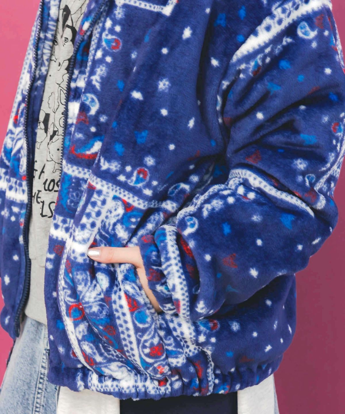 ランダムバンダナ柄双面フランネルブルゾン-7