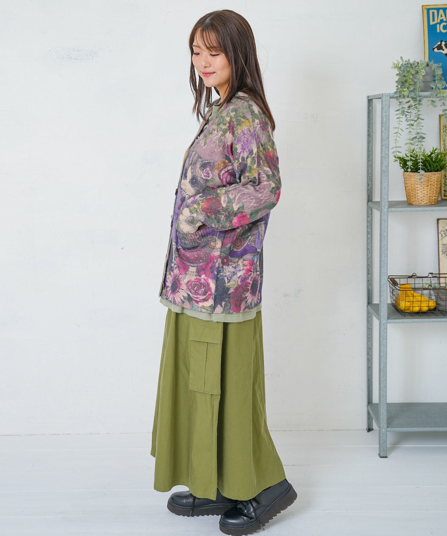 153733：ネコ姉妹の秘密の花園柄 起毛ニットカーディガンの通販-ScoLar