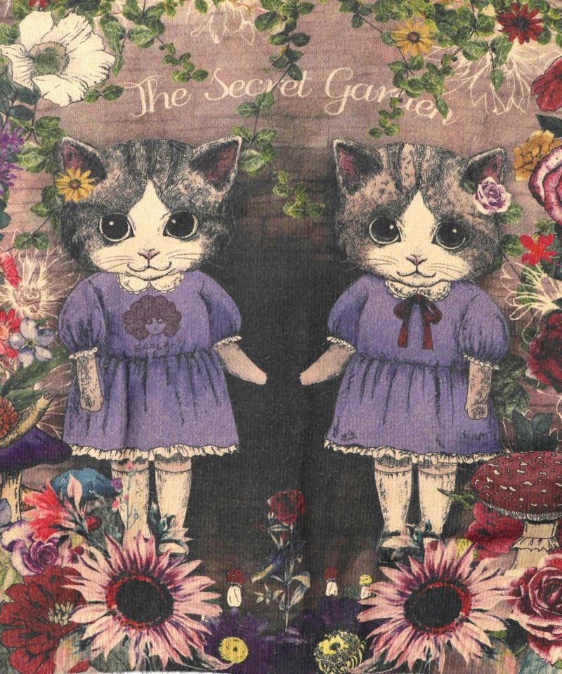 ネコ姉妹の秘密の花園柄 起毛ニットカーディガン-11