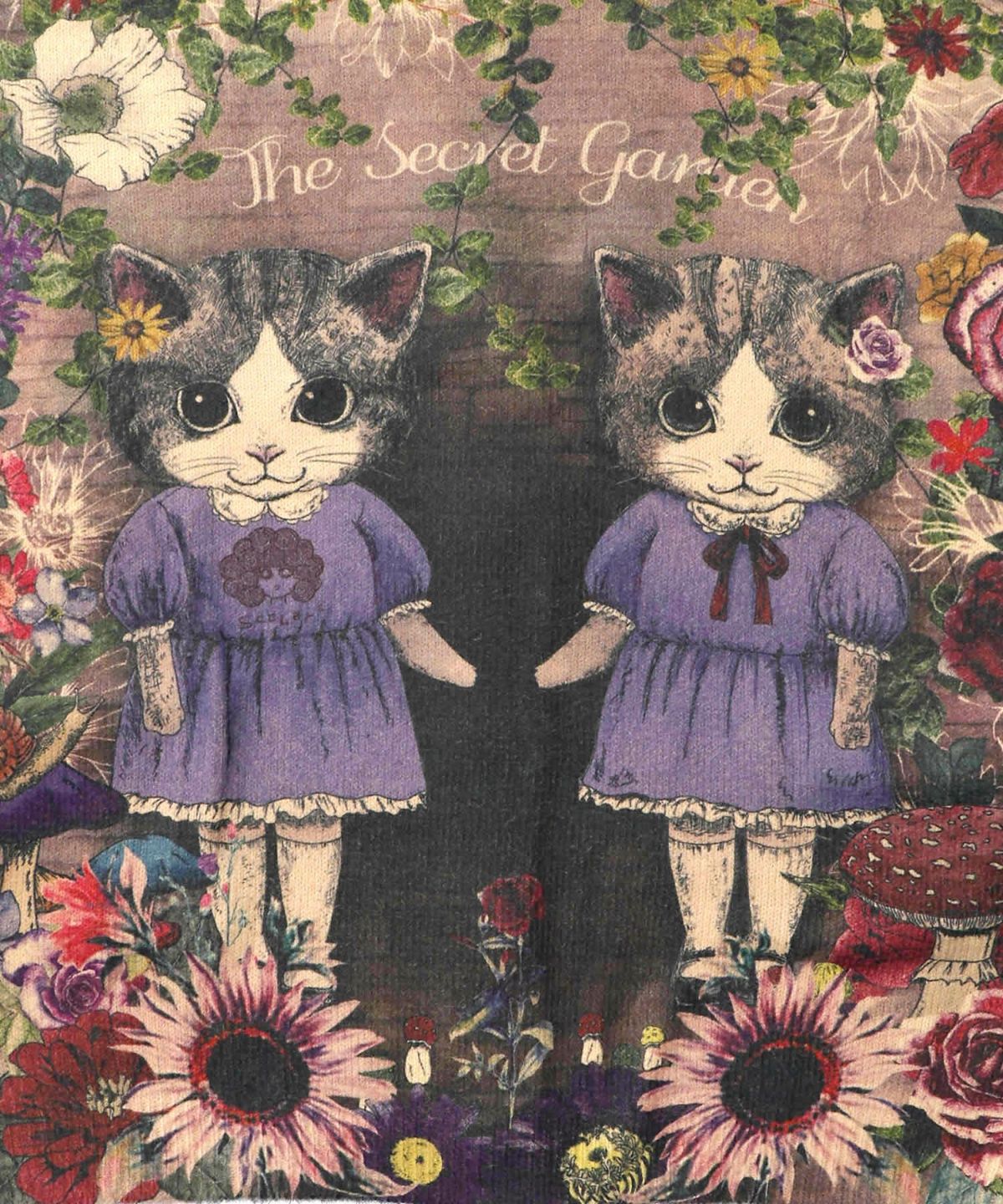 ネコ姉妹の秘密の花園柄 起毛ニットカーディガン-11