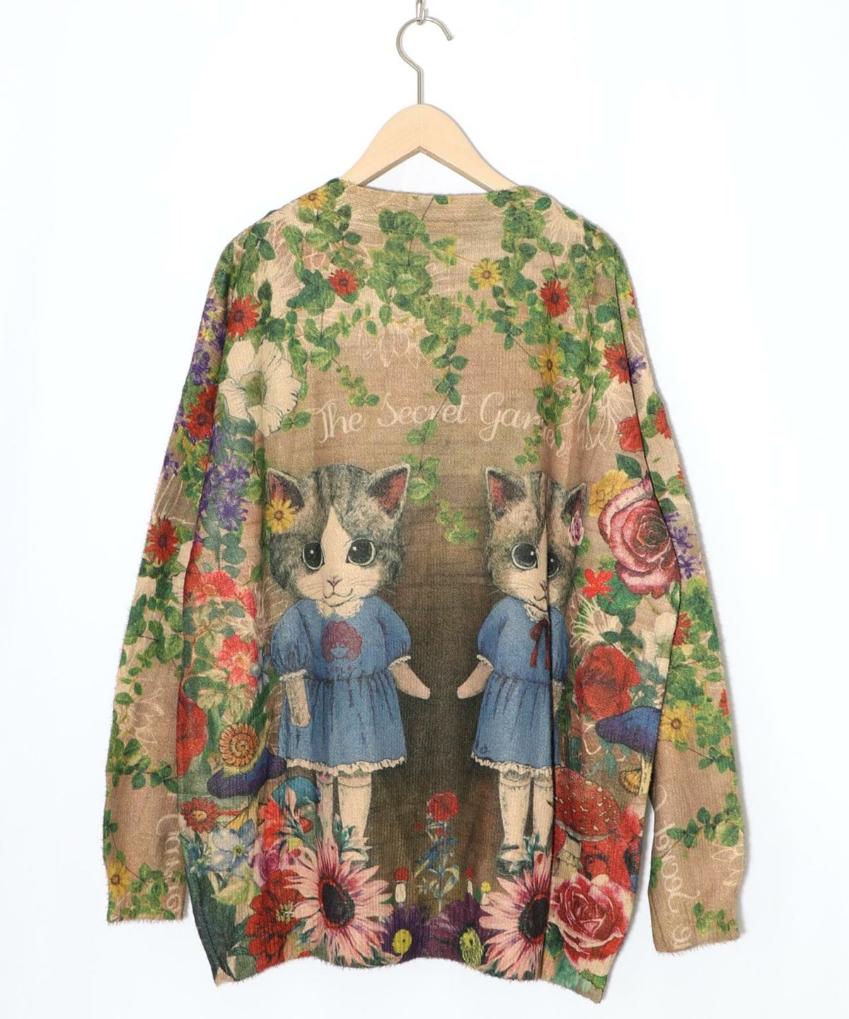 ネコ姉妹の秘密の花園柄 起毛ニットカーディガン-13