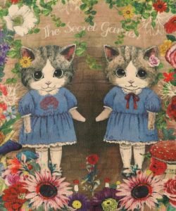 ネコ姉妹の秘密の花園柄 起毛ニットカーディガン-14