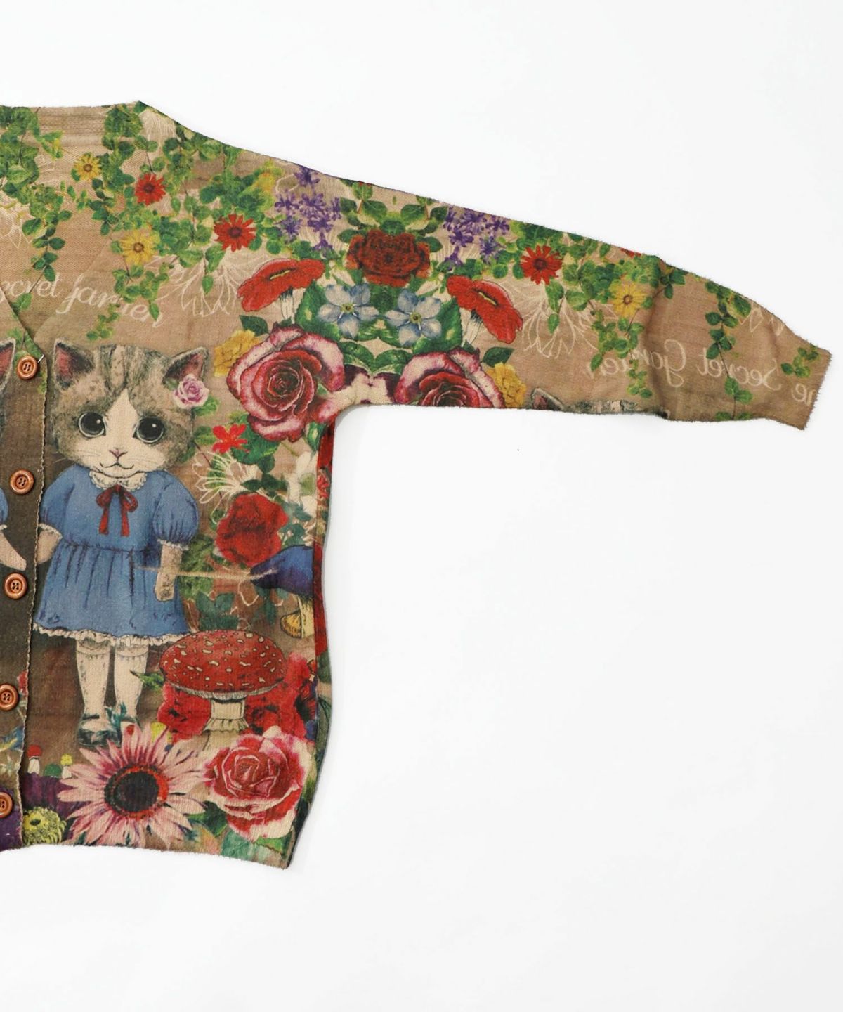 ネコ姉妹の秘密の花園柄 起毛ニットカーディガン-16