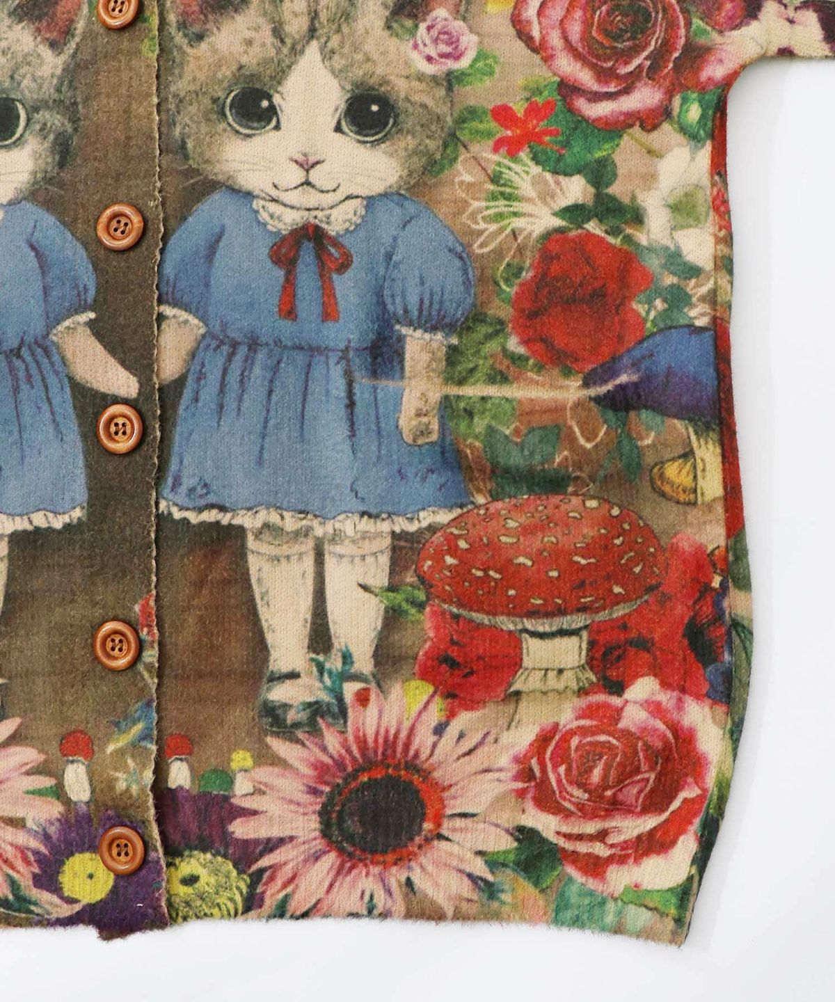 ネコ姉妹の秘密の花園柄 起毛ニットカーディガン-17