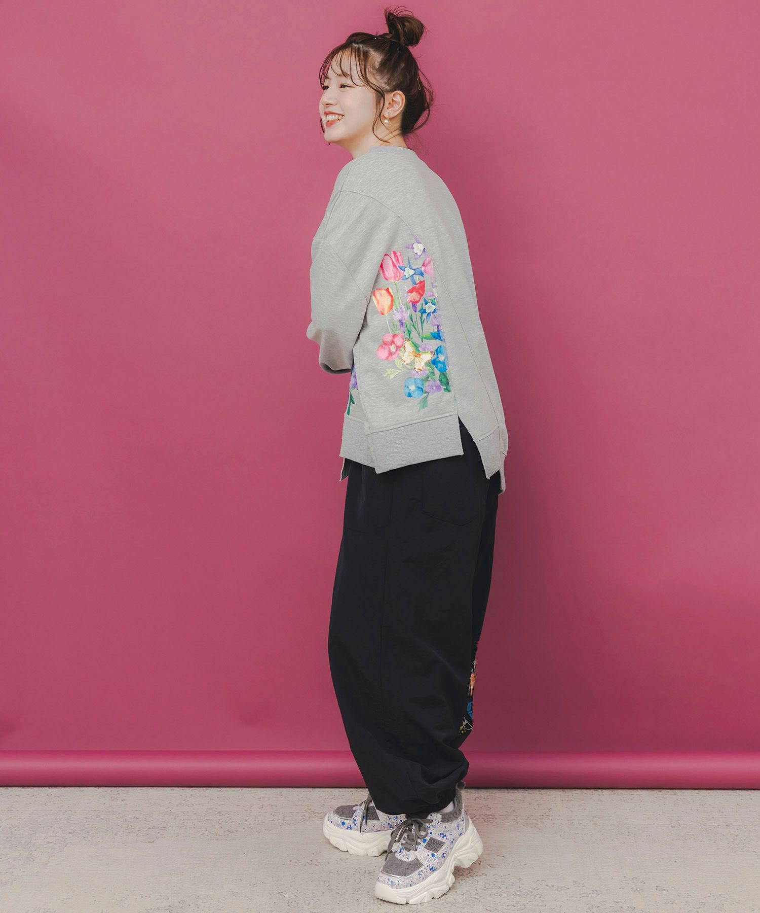 ポップ柄裏フリースあったかナイロンパンツ-5