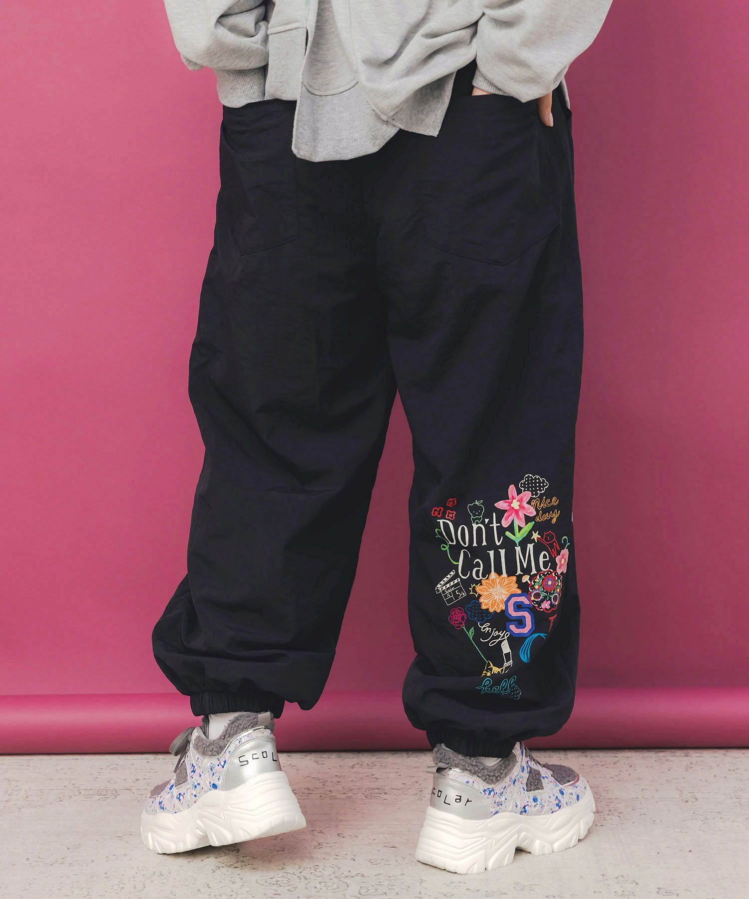 ポップ柄裏フリースあったかナイロンパンツ-6