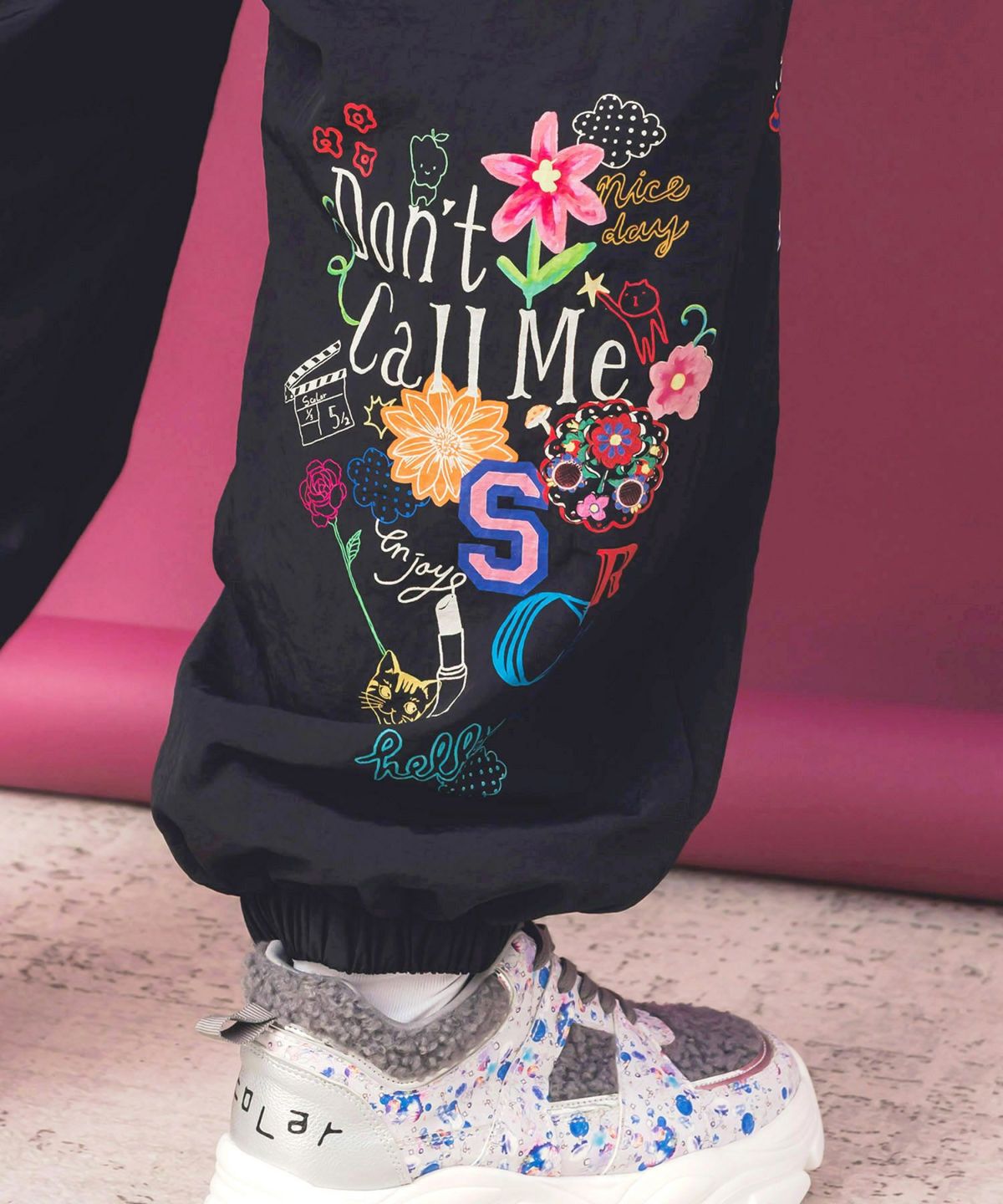 ポップ柄裏フリースあったかナイロンパンツ-7