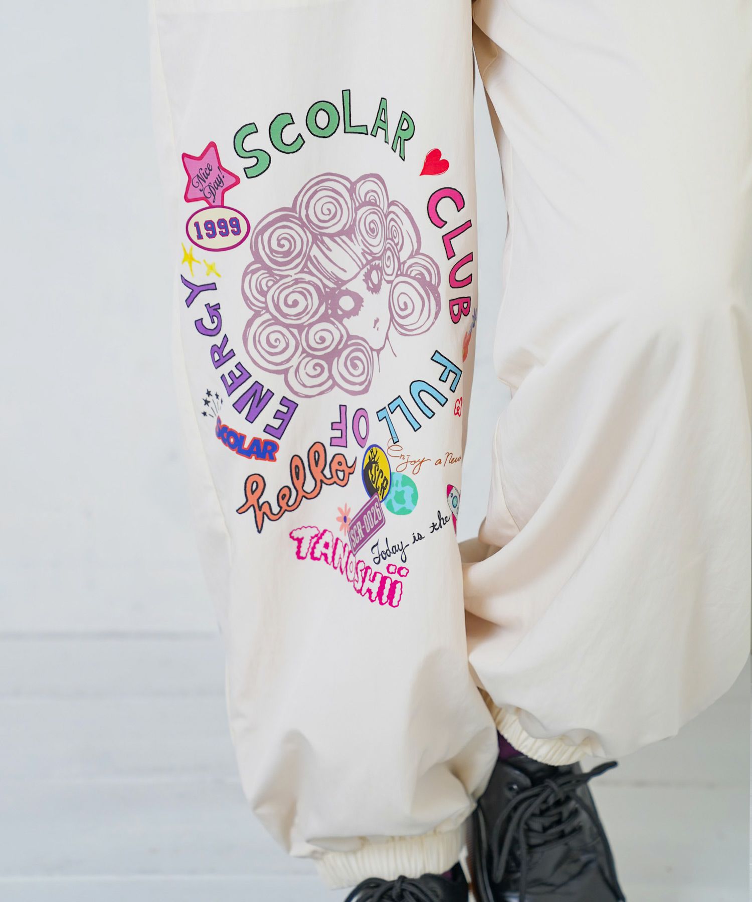 ポップ柄裏フリースあったかナイロンパンツ-9