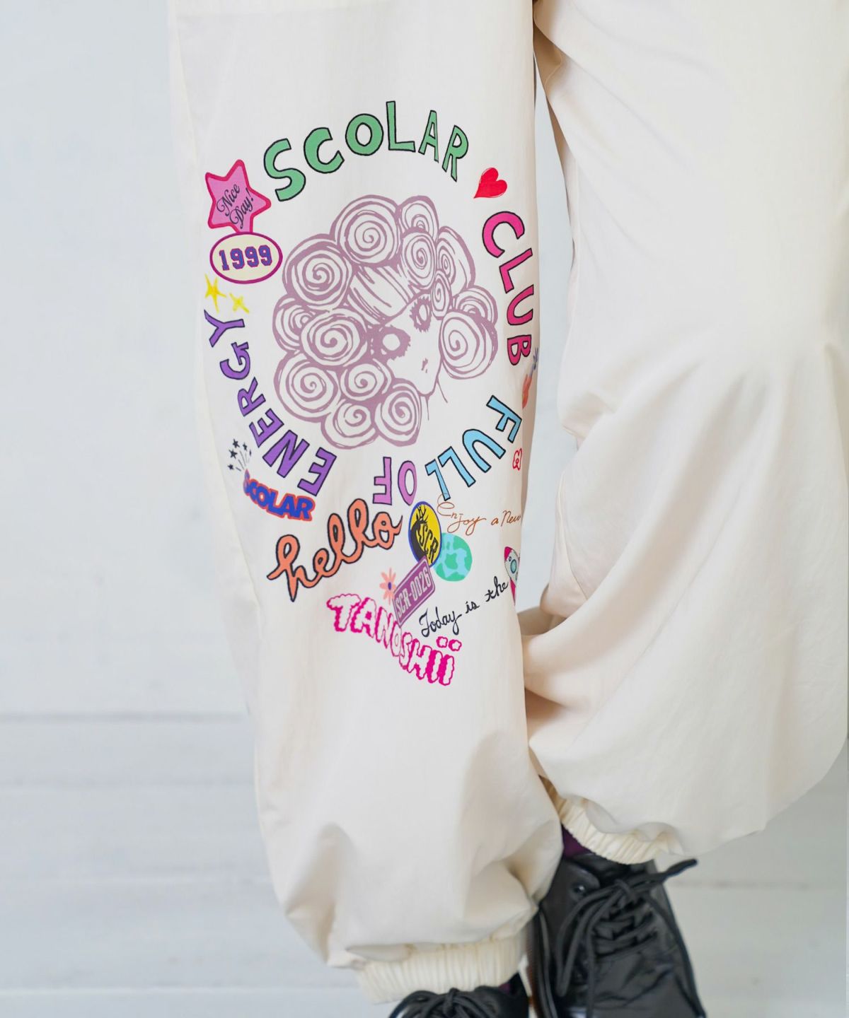 ポップ柄裏フリースあったかナイロンパンツ-9