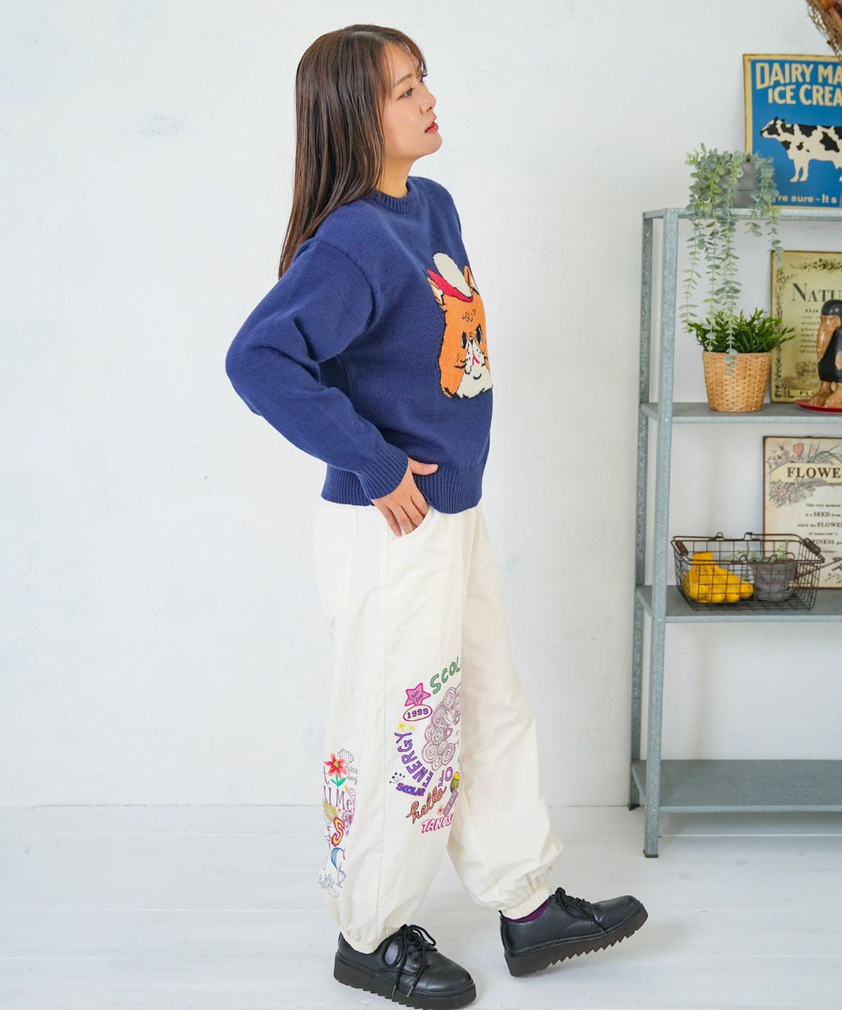 ポップ柄裏フリースあったかナイロンパンツ-12